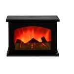 Felinar decorativ tip semineu, efect de flacara, negru, plastic si sticla, 3 LED-uri, 27 x 11 x 19 cm