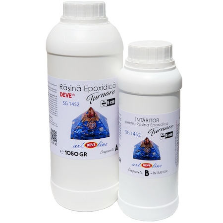 Set , Rasina epoxidica transparenta pentru turnare strat gros 5cm SG1452 , DEVE , 1050 Gr rasina si 350Gr intaritor