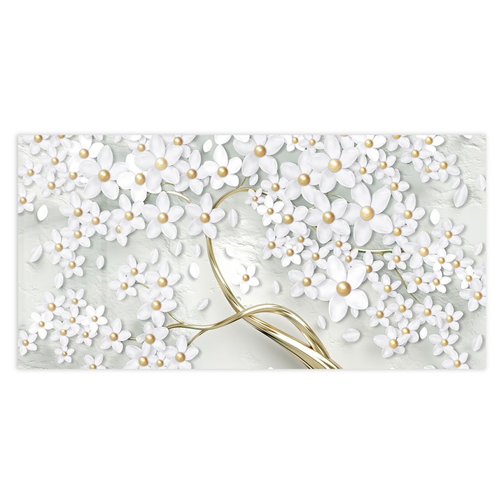 Panou Sticla Bucatarie, Spring White Tree, 60x150cm