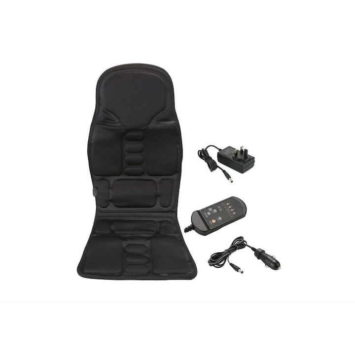 Husa masaj auto sau pentru scaunul de birou, cu functie de incalzire lombara, cu telecomanda, 8 moduri de vibrare, SmartK
