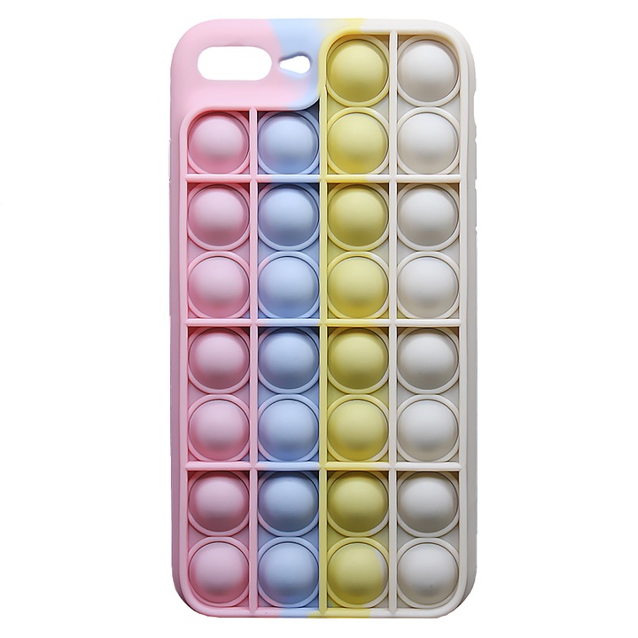 Apple Iphone XR tok, Push Bubble Protection, Interaktív Pop It Now, stresszoldó játék, divatos színes Invogue, rózsaszín/kék/sárga/krém