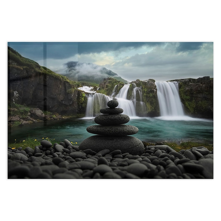 Стъклен панел за гръб на кухня, ARTHUB, waterfall zen stones, 50x60cm