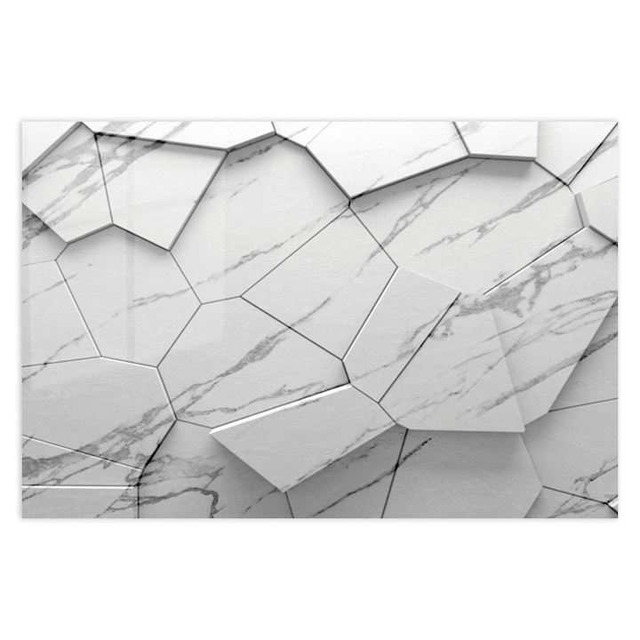 Стъклен панел за гръб на кухня, ARTHUB, White marble with veins, 50x60cm