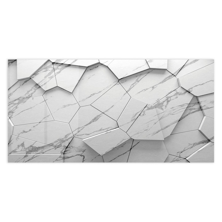 Стъклен панел за гръб на кухня, ARTHUB, White marble with veins, 60x150cm