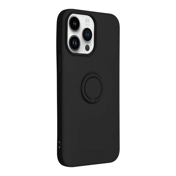 Telefontok iPhone 14 Pro Max - Forcell Silicone Ring fekete tok kitámasztóval