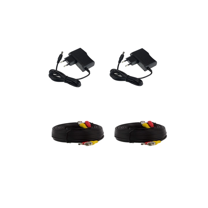 Accesorii montaj pentru 2 camere, cablu cu mufa pentru semnal video si alimentare 10 metri, doua surse 12V 1A Ovio Connect