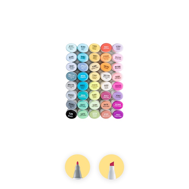 Set 40 de markere Ohuhu, Dual Tips, Alcohol, Multicolor