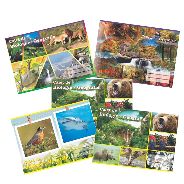 Set Caiet Biologie-Geografie, coperta policromie, 5buc