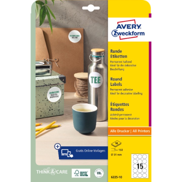 Etichete autoadezive Avery, 51 mm, Rotunde