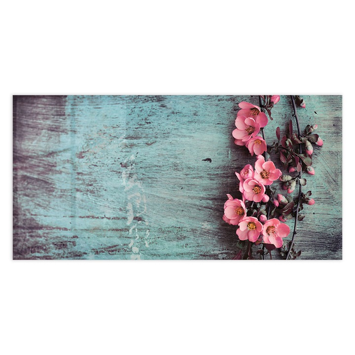 Кухненско декоративно пано Flower On Grunge Wooden Table, Стъклено, 60x150 см
