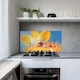 Стъклен панел за гръб на кухня, ARTHUB, Flower And Rain Drops, 60x100cm