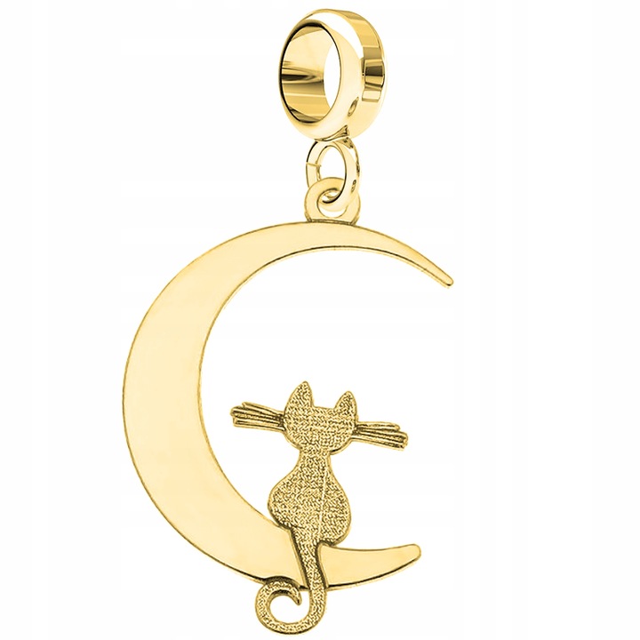 Pandantiv Charms, Larezo, pisica pe luna, argint 925 placat cu aur, 3.2 cm
