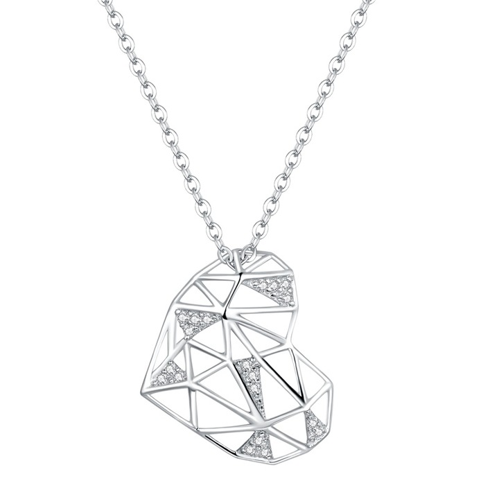 Colier argint cu inima si zirconii, BeSpecial, CZT0035, 45 cm