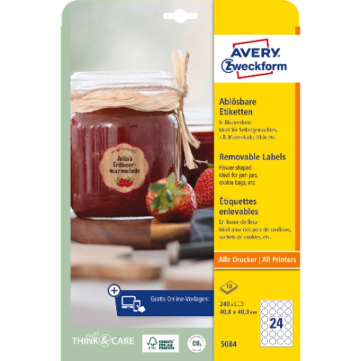 Etichete detasabile pentru sticle Avery, 40,8x40,3 mm