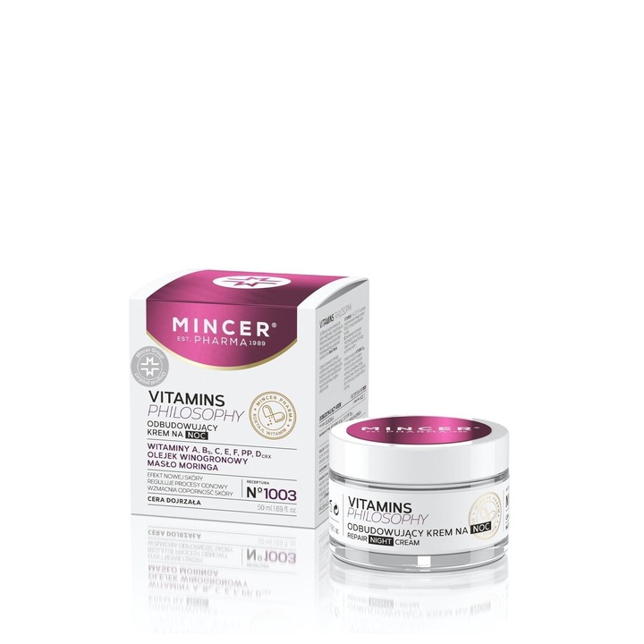 Крем за лице против бръчки, № 1003 Vitamins Philosophy, Mincer Pharma, Нощен, 50 ml
