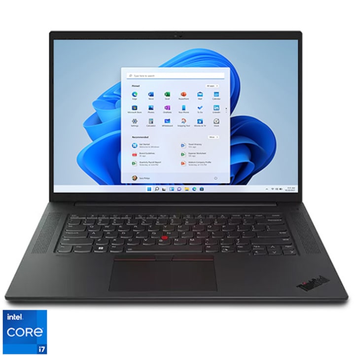 Laptop Lenovo ThinkPad P1 Gen 5 cu procesor Intel® Core™ i7-12800H pana la 4.8 GHz, 16", WQXGA, IPS, 165Hz, 16GB DDR5, 512GB SSD, NVIDIA GeForce RTX 3070 Ti 8GB GDDR6, Windows 11 DG Windows 10 Pro, Black