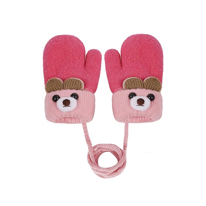 Manusi copii, calduroase, model ursulet, captusite, 1 luna - 3 ani, roz aprins, EFAYN