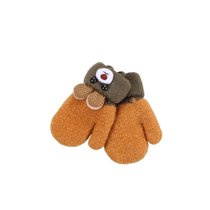 Manusi copii, calduroase, model ursulet, captusite, 1 luna - 3 ani, portocalii, EFAYN