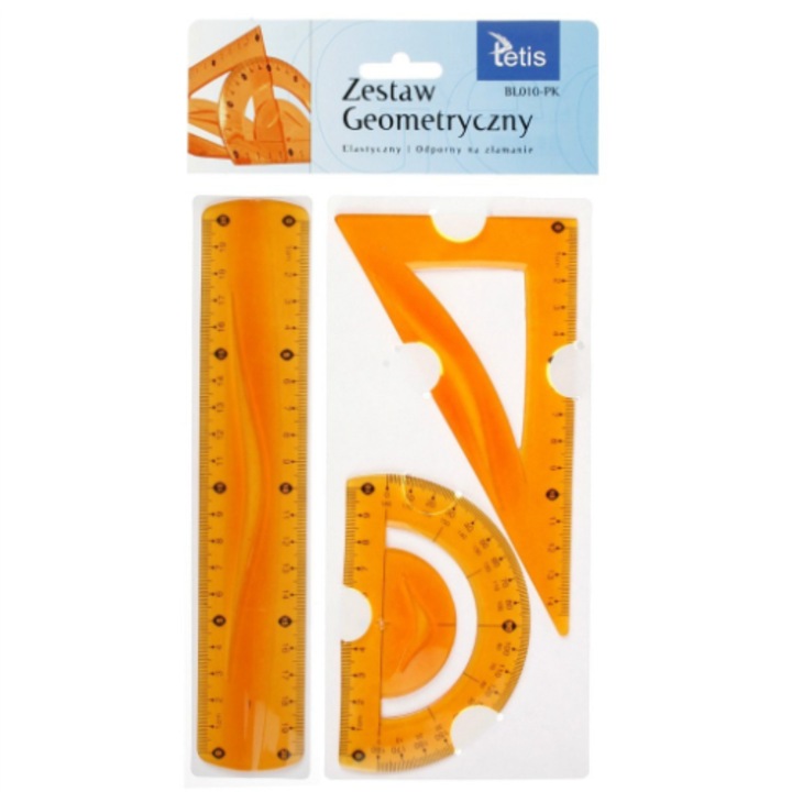 3 db geometriai vonalzó készlet, Tetis, Műanyag, Narancs