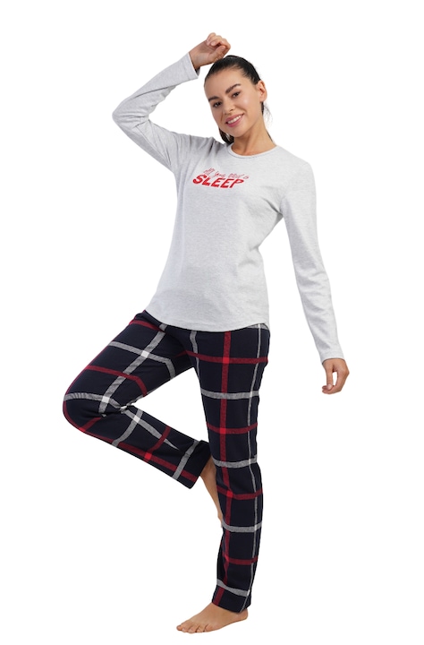 Pijama de iarna bumbac interlok Vienetta, All you need is Sleep, gri