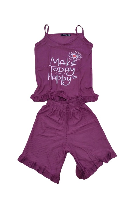 Pijama bumbac, fucsia, model striat, maneca scurta