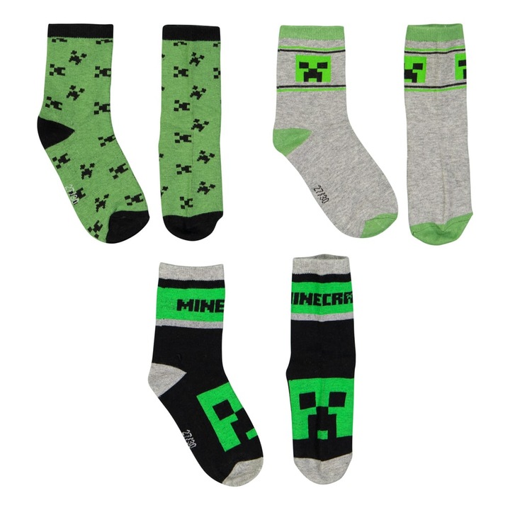 Детски чорапи Minecraft Green 2022, Многоцветен