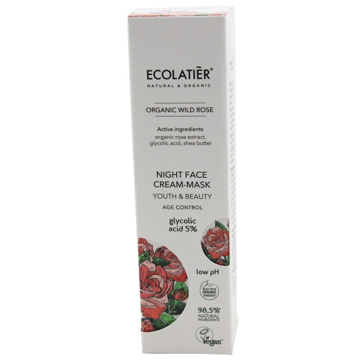 Öregedésgátló arckrém-maszk, Bio vadrózsa, Ecolatier, Éjszakai, 50ml