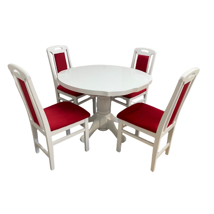 Set masa living SR Zan alba plus 4 scaune SR Rim alb/rosu, 100x74x100/133.5 cm