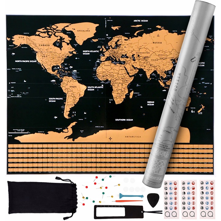 Harta Lumii Razuibila, Accesorii Incluse, 40 de Stickere, 82x59cm, Multicolora, Sim Online