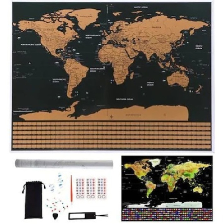 Карта на света, Златно издание със знамена, 82 x 59 см