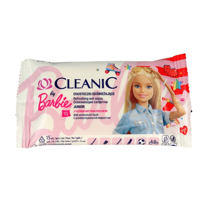 Мокри кърпички за деца, Cleanic, Barbie, 15 бр