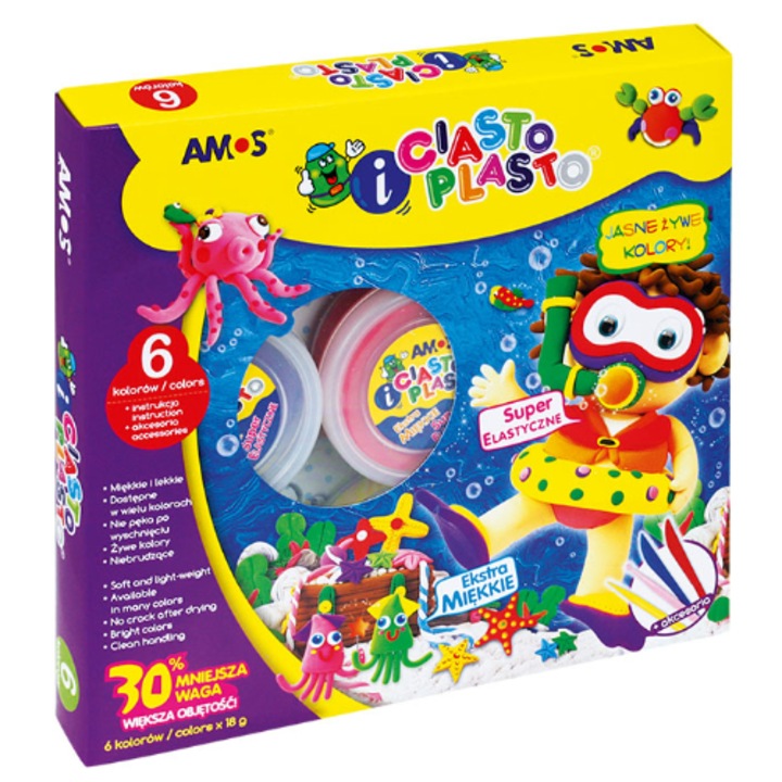 Пластилин, Amos, 4 години+, 6 цвята, Многоцветен