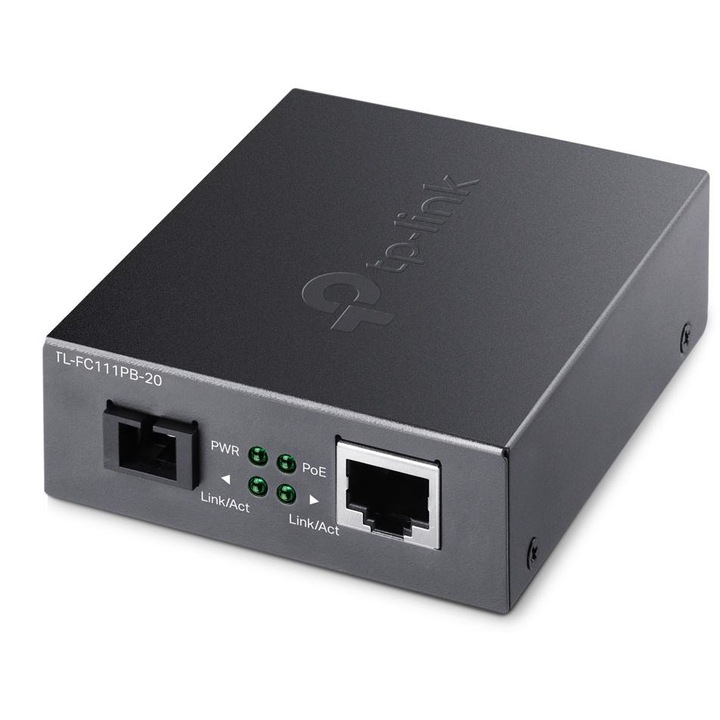 WDM медиен конвертор TL-FC111PB-20 PoE, TP-Link, едномодово влакно, 20 km радиус