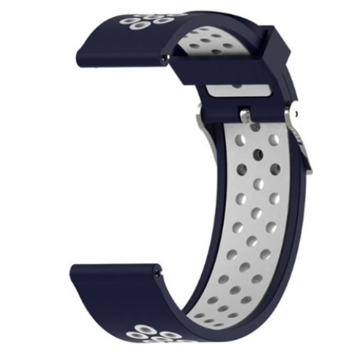 Каишка за смарт часовник, За Huawei/Samsung/Garmin, 22 мм, Силикон, Син/Сребрист