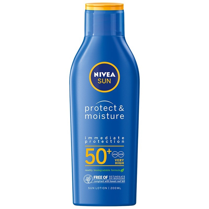 Слънцезащитен крем, Nivea, Sun Screen Protect&Moisture, SPF 50+, 200 ml