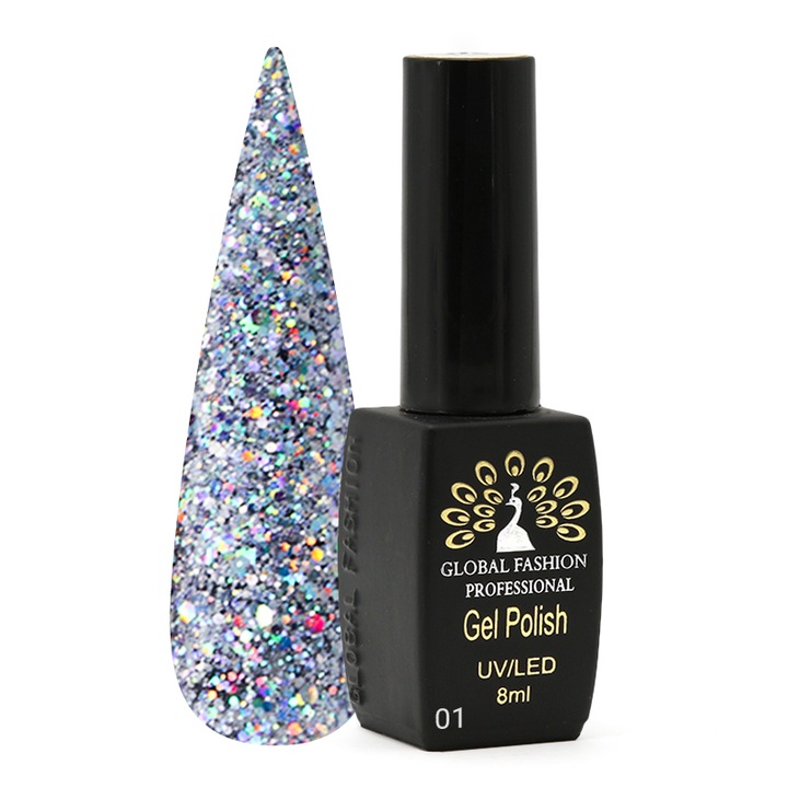 Oja semipermanenta Diamond Ball, Global Fashion, 8 ml, Argintiu 001