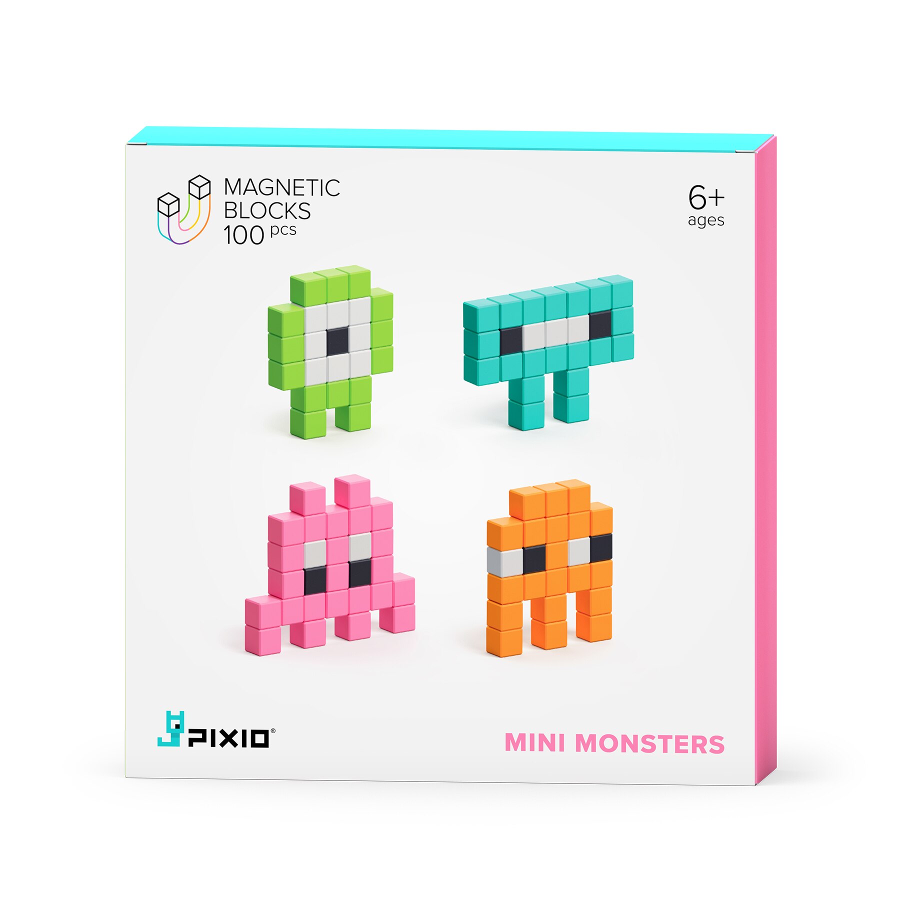 Комплект игра с магнитен конструктор Mini Monsters, Pixio, 100 части,  Безплатно приложение за iOS или Android, Многоцветен - eMAG.bg