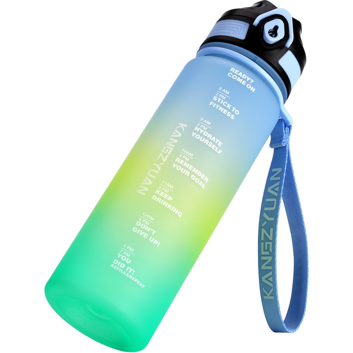 Sticla Portabila Sport cu Cantar, Plastic/ Tritan, 22.5 x 6.5 cm, 500 ml, Verde si Albastru