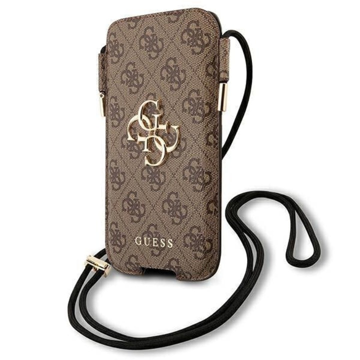Geanta crossbody pentru telefon 4G, Guess, Piele ecologica, Compatibila cu iPhone 12 Mini/12/12 Pro, Maro