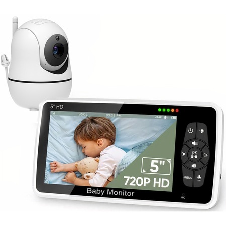 Baby Monitor Wireless, WOWSTEP®, Full HD, Display LCD, Ecran de 5 inch, Camera Audio-Video pentru Supraveghere Bebelusi, Vedere Nocturna cu Infrarosu, Comunicare Bidirectionala, Monitorizare Temperatura, alb/negru
