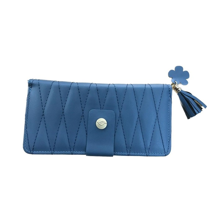 Portofel de dama, piele ecologica, albastru, 19 cm x 9 cm, R35-10D