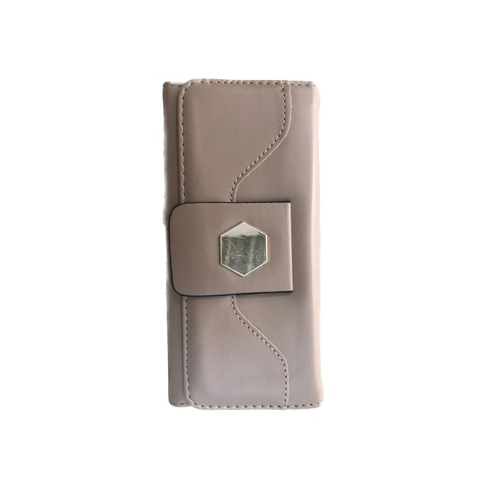 Portofel dama, piele ecologica, fundita, maro, 19 cm x 9 cm R35-17C