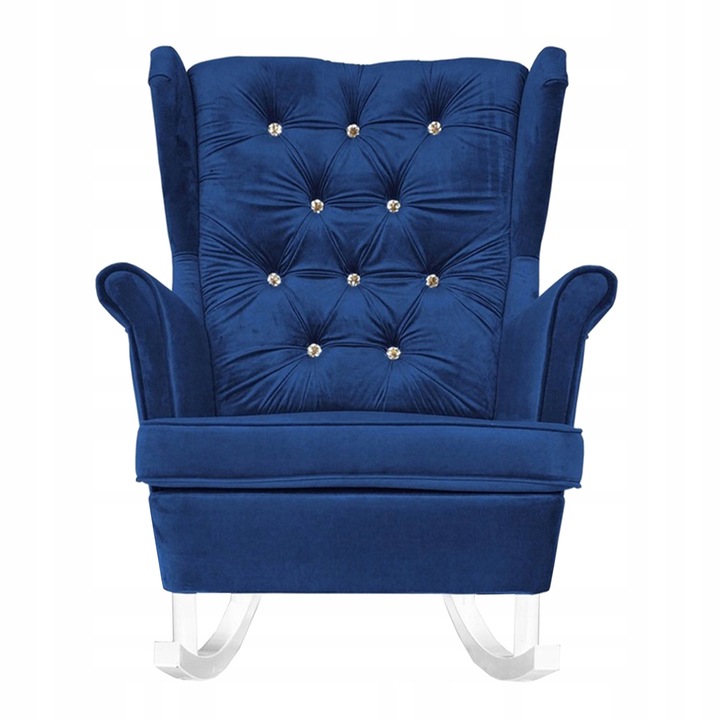 Fotel Family Meble Skandináv Gaja Fa Hintaszék Bársony Puff Nappaliba Kék 104x84x92