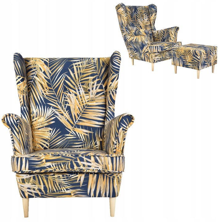 Fotel Family Meble Lábtartóval Fa Ari Print Scandinavian Living Room Pouf 104x84x92