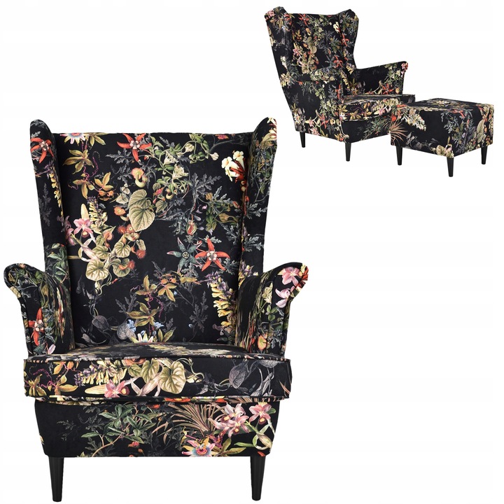 Fotel Family Meble Lábtartóval Fából Készült Ari Scandinavian Print Puf 104x84x92