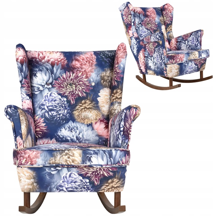 Fotel Family Meble Ari Fa Hintaskandináv Print Bársonyos Virágok Nappaliba 104x84x92