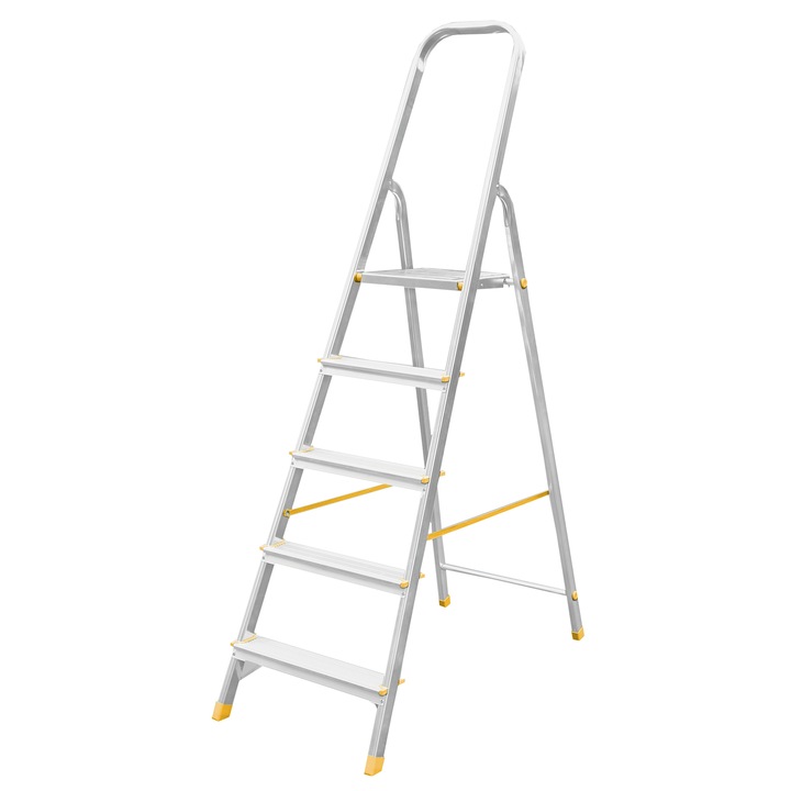 Scara dubla cu trepte pe o parte Alverosal, aluminiu, 5 trepte, 1.75 m