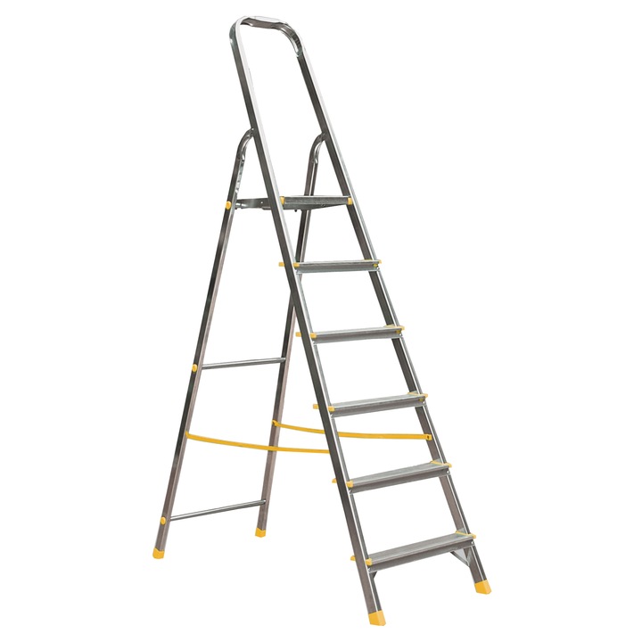 Scara dubla cu trepte pe o parte Alverosal, aluminiu, 6 trepte, 1.98 m