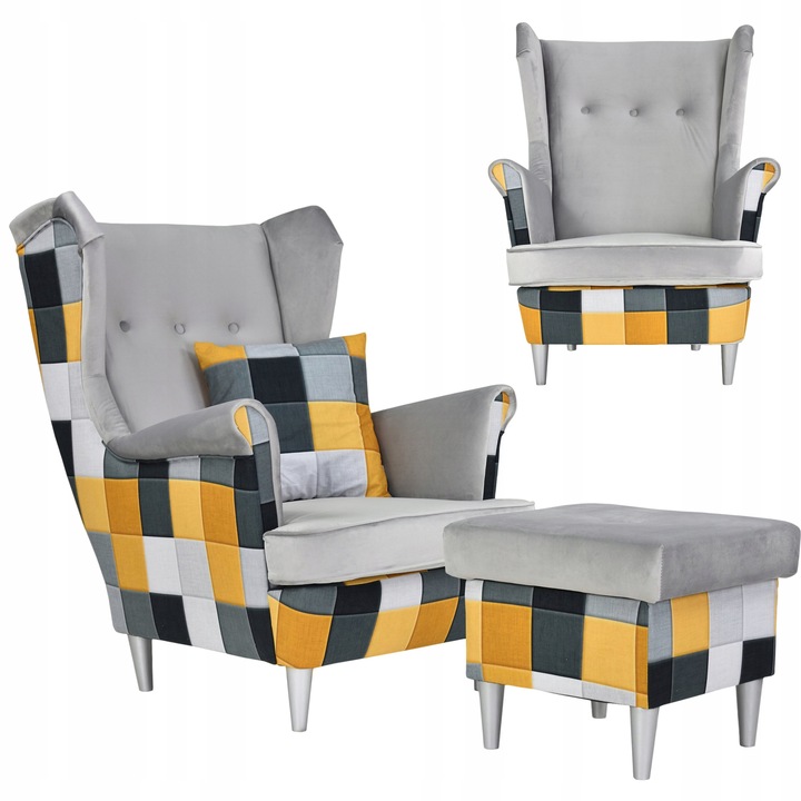 Fotel Family Meble Lábtartóval Fa Ari Print Duo Skandináv Kárpitozott Nappali 104x84x92 Többszínű