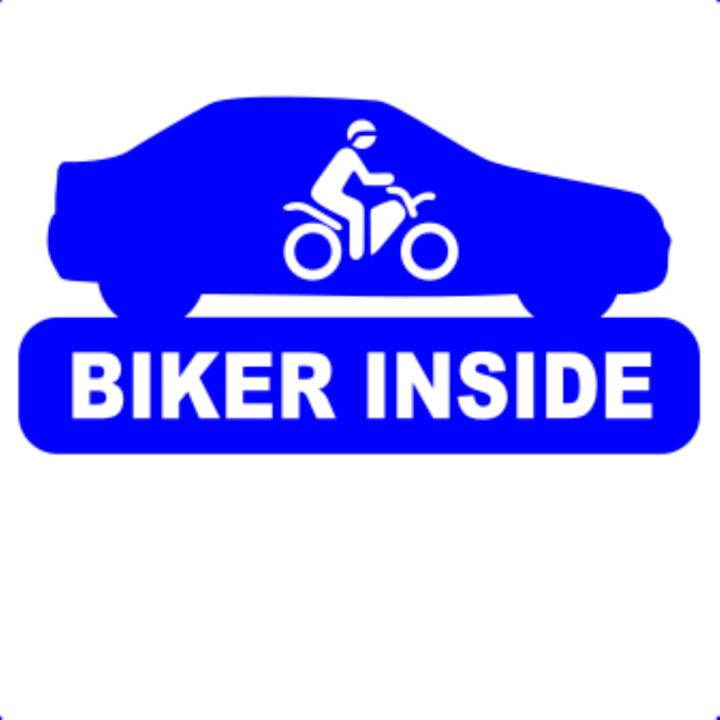 Sticker decorativ perete, auto si geam, Biker inside logan, Albastru, 19 cm